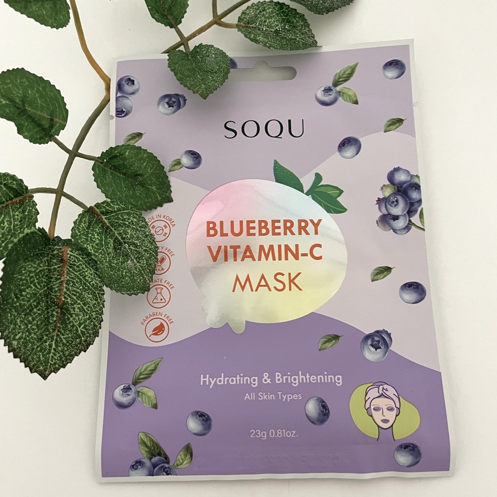 New $5ea OR 5/$15 SOQU Blueberry Vitamin-C Hydrating Brightening Sheet Face Mask